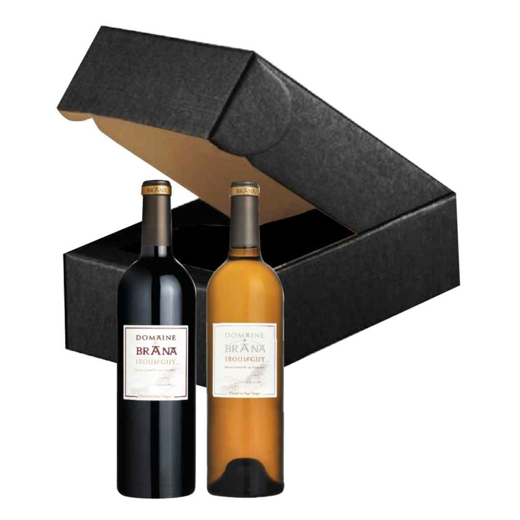 Baskische Geschenkbox mit 2 Flaschen Wein aus dem Weingut Brana